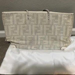 Fendi Shoulder Bag Woven White Leather Tote